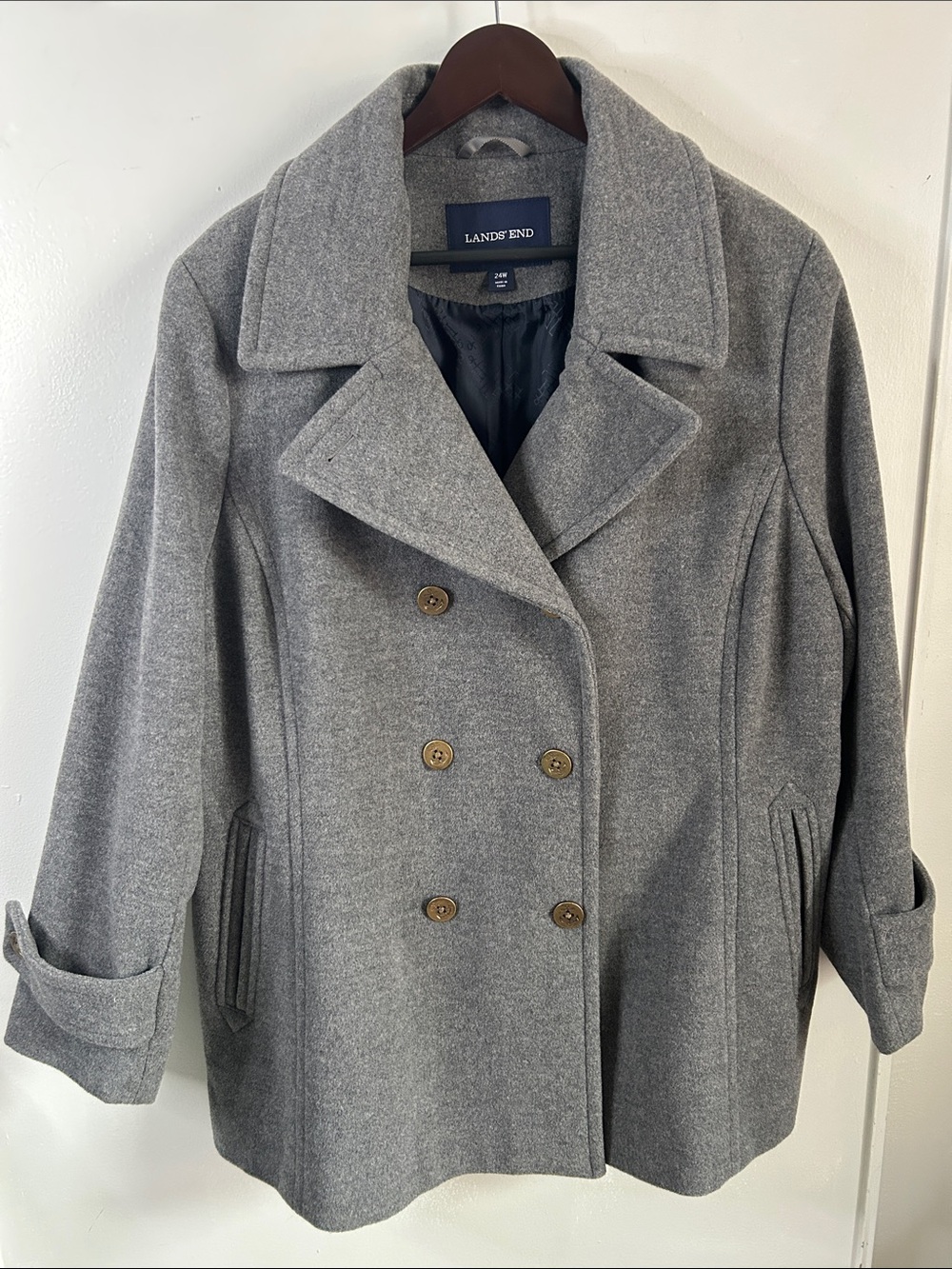 Lands' End Gray Double-Breasted Wool-Blend Peacoat - Picture 6 of 12